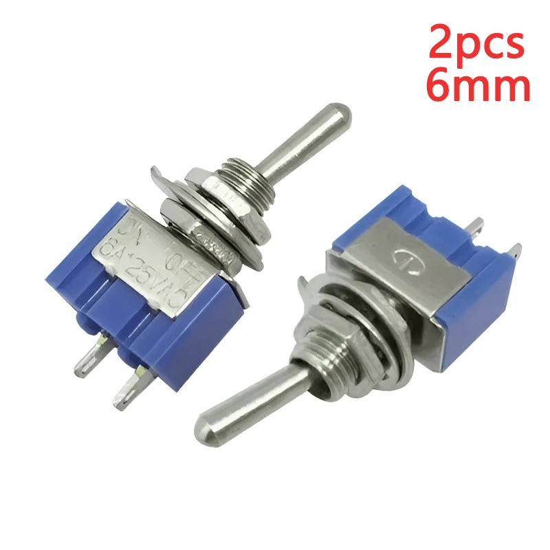 2PCS MTS-101/102/103/202/203 Toggle Switch 6mm Dark Blue 2/3Position 2/3/6Pin ON-ON/ON-OFF/ON-FFF-ON 6A 125VAC Arm Rocker Switch