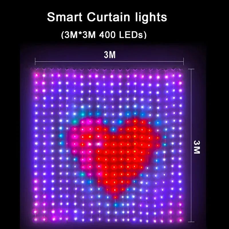 Led Smart Curtain Lights New Year's Garland App RGB Fairy Lights DIY Music Change Display for Window Christmas Room Decoration