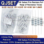 50Pcs 5W Carbon Film 4Color Ring Resistors 5% 5W 10R 20R 47 100 470 Ohm 1K 4.7K 10K 47K 100k 200k 470k Ohms Oxide Film Resistors