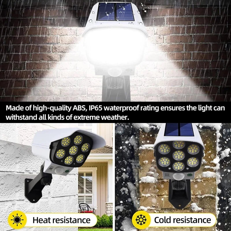 Solar Outdoor Motion Sensor Light 77 LED Spotlight With Waterproof Wireless Fake Security Camera for Porch Garden Patio Driveway