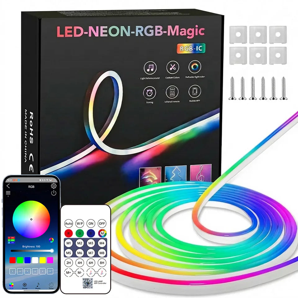 Bluetooth RGB Neon LED Strip 1-10m DC5V USB IP65 Waterproof Flexible Tape with App/Remote Control Music Sync for Home Decor
