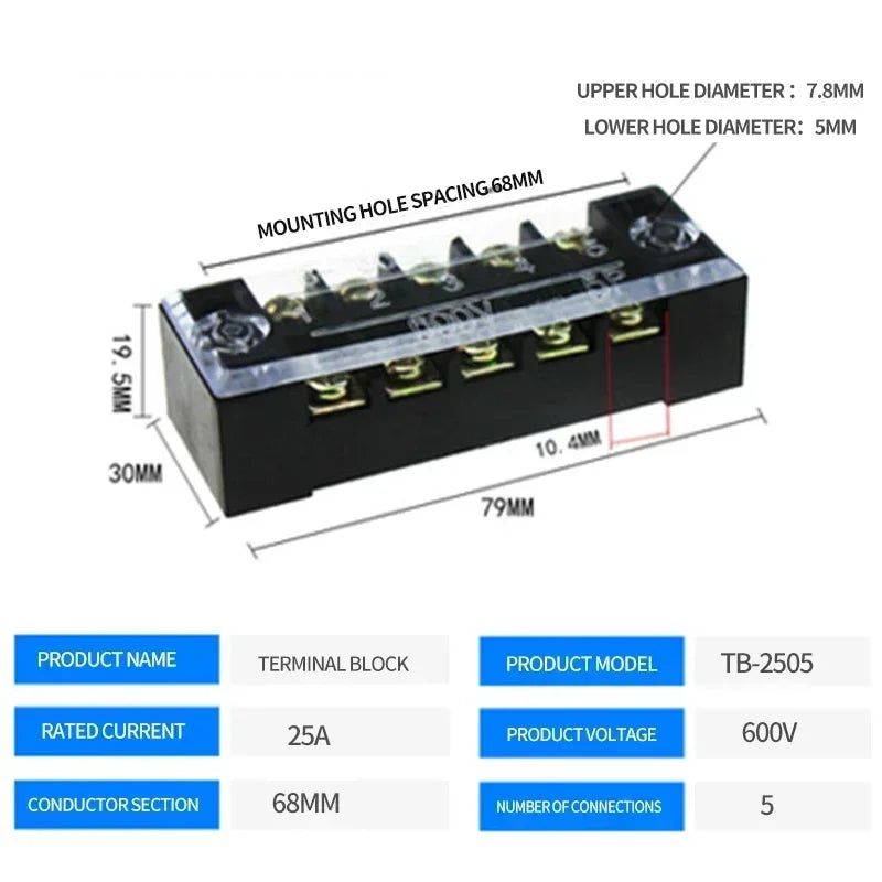 5Pcs TB1503 TB2503 TB4512 Screw Terminal Block Barrier Strip 15A 25A 45A Dual Row Wire Connector with Flame Retardant PC Cover