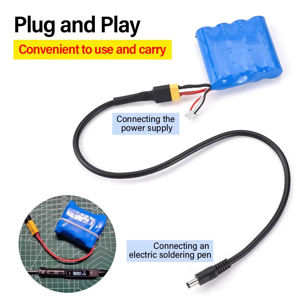 50cm XT60 Male Bullet Connector To Male DC DC5525 Power Cable 5.5x2.5mm Adaptor For TS101 PINE64 Electronic Soldering Iron