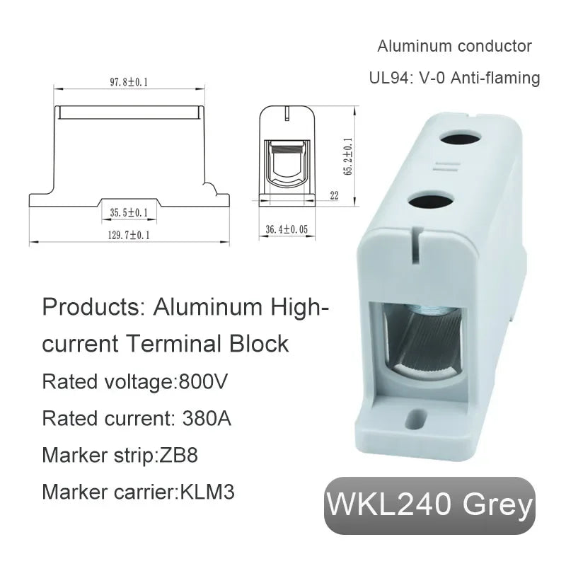 Aluminum Distribution Block Din Rail Mounting WKL 50/95/150/240 mm² Cable Power Connector Terminal Block Box