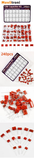 240pcs CBB Capacitor Assortment Kit Metallized Polypropylene Film Capacitors