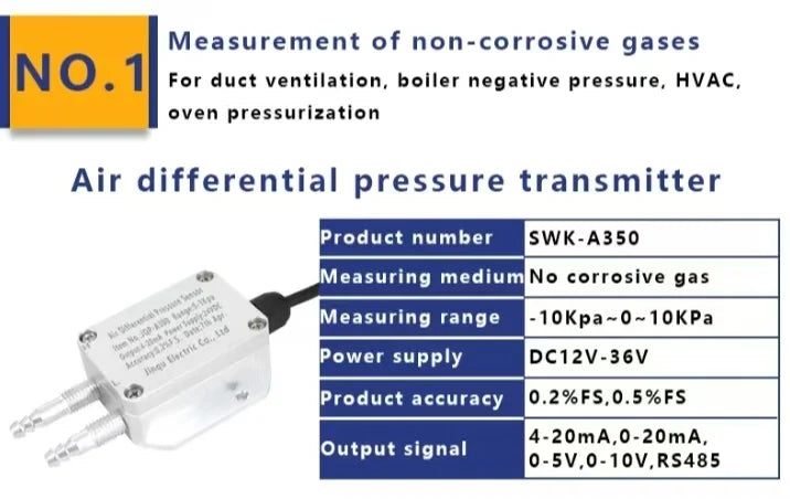 No Display/ LCD Display Air Gas Wind Pressure Differential Sensor 4-20mA 0-10V 0-5V RS485 Differential Pressure Meter Transmitte