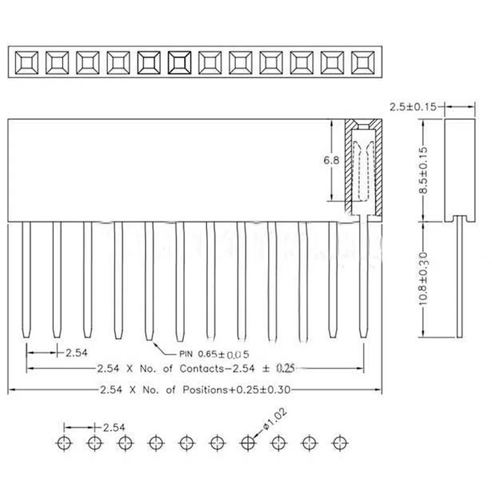 10pcs 2.54mm Pitch PC104 4P 6P 8P 10P 4 6 8 10 Pin Long Single Row Straight Female Header Socket Connector For Arduino