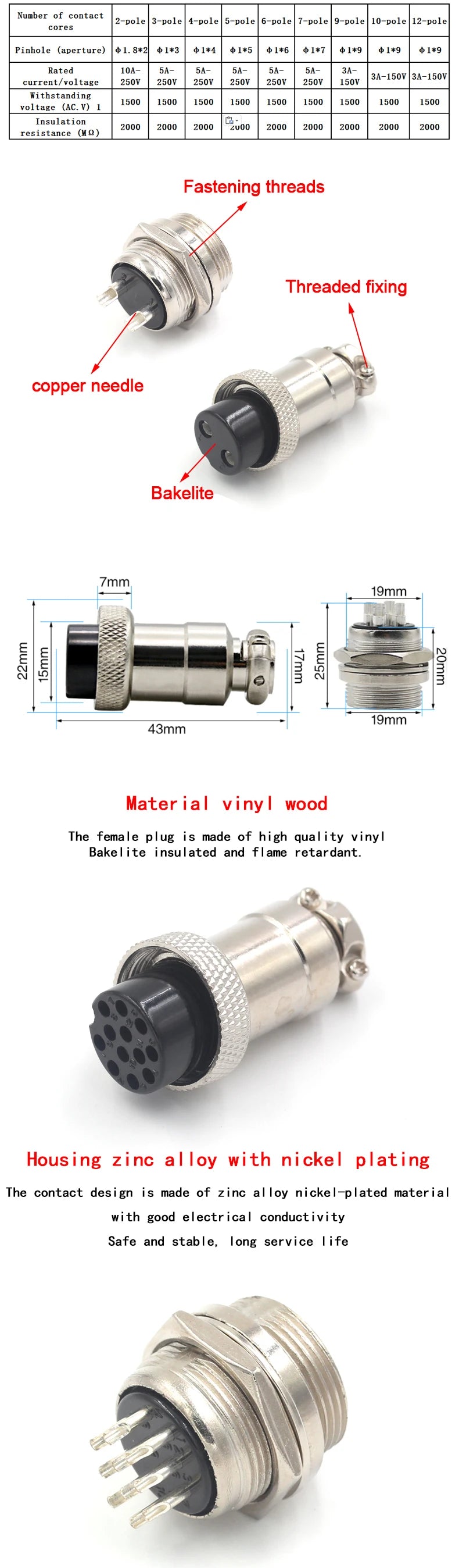 20mm Aviation Plug Connector and Socket GX20 2/3/4/5/6/7/8/9/10/12 core
