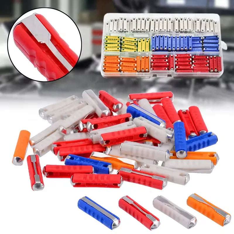 100/200 Pcs Continental Car Fuses Set European Bar Torpedo Fuse Automotive Circuits For Vintage Classic Cars 5/8/10/16/25 AMP