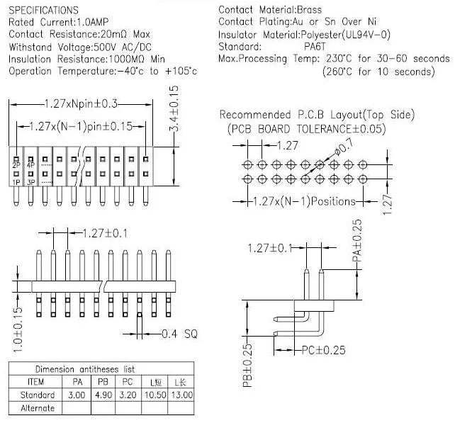 10pcs 1.27mm Pitch Dual Row Bent Right Angle 90 Degree 2*2/3/4/5/6/7/8-50P Dual Row Male Pin Header PCB Board Connector