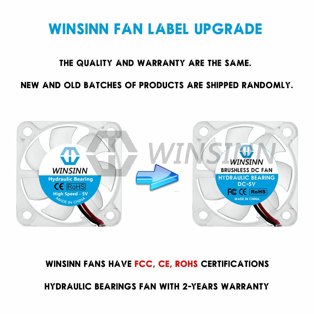 WINSINN 25mm 30mm 40mm RGB Fan USB Color Led DC 5V 12V 24V 2510 3010 4010 Hydraulic Bearing Brushless Cooling 2PIN