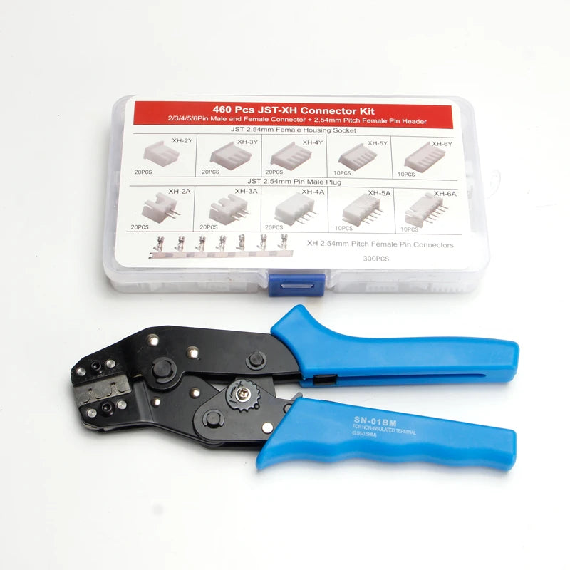 SN-01BM Crimping plier Kit Ratcheting Crimper Tool set with 460pcs 2.54mm JST-XH Connectors for AWG 28-20(0.08-0.5mm²)