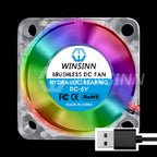 WINSINN 25mm 30mm 40mm RGB Fan USB Color Led DC 5V 12V 24V 2510 3010 4010 Hydraulic Bearing Brushless Cooling 2PIN
