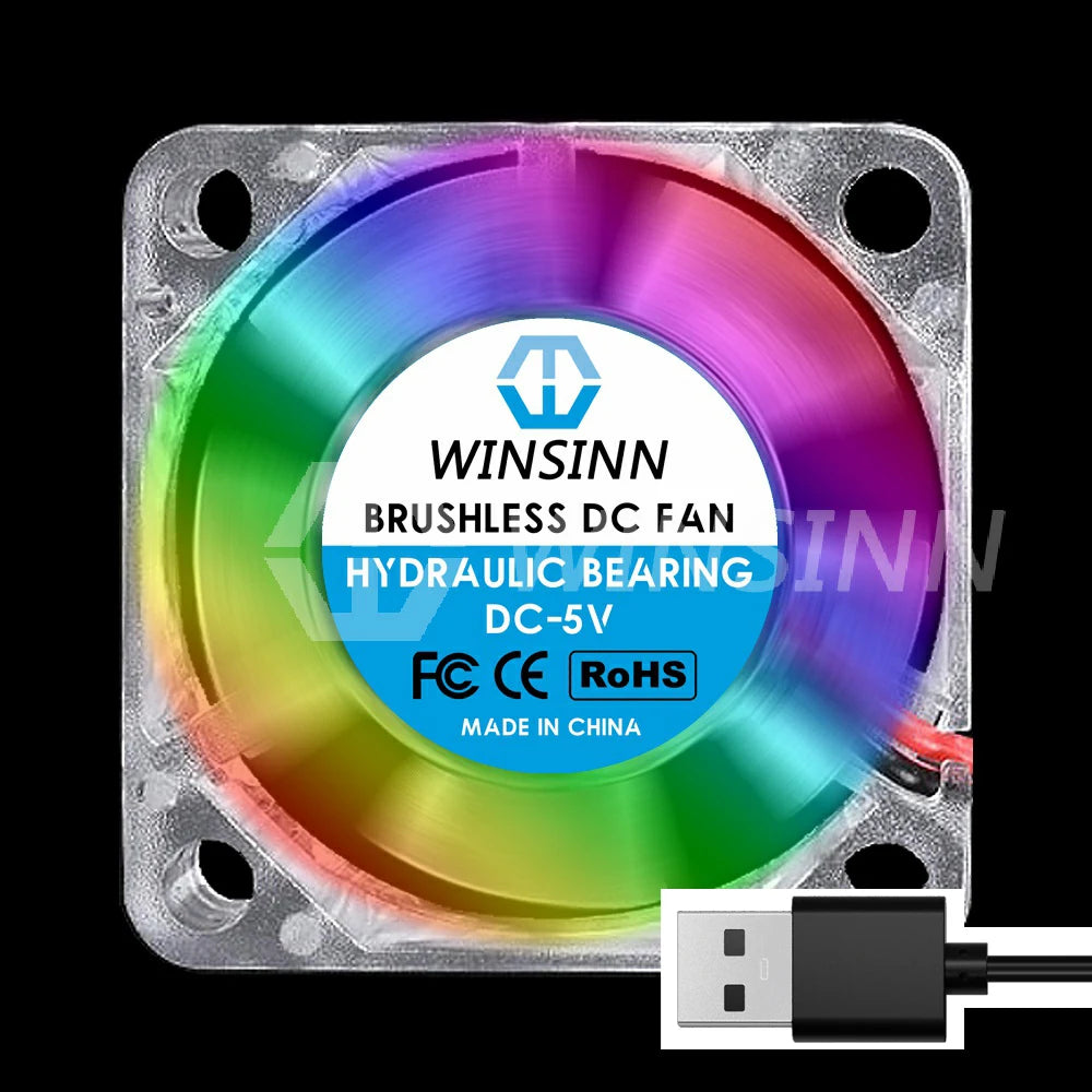 WINSINN 25mm 30mm 40mm RGB Fan USB Color Led DC 5V 12V 24V 2510 3010 4010 Hydraulic Bearing Brushless Cooling 2PIN