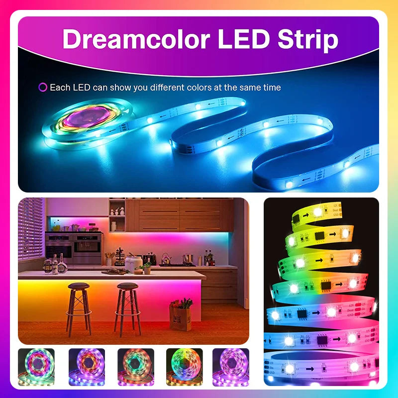 65.5ft/20m TUYA WS2811 TUYA DreamColor LED Strip Lights RGBIC Smartlife 60LEDs/M Flexible Tape Work with Alexa Google Assistant