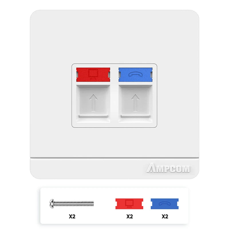 AMPCOM 86 Type Faceplate Computer Socket Panel Network Module RJ11 RJ45 Cable Interface Outlet Wall Socket Electrical Equipment
