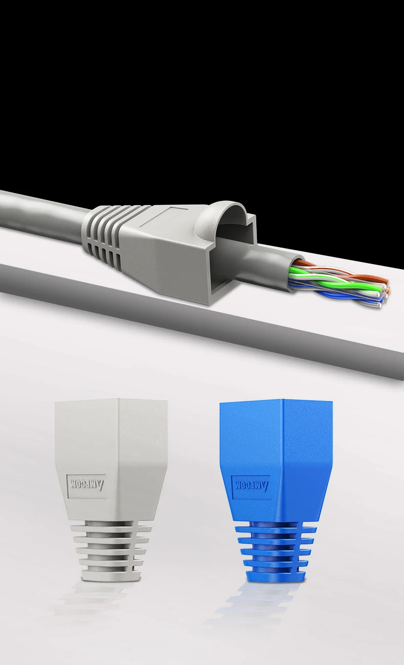 AMPCOM RJ45 Connector Strain Relief Boots Cover for CAT6/5E/5 Ethernet Cable, Plastic Lan Cable Strain Connector Boot Ends Caps