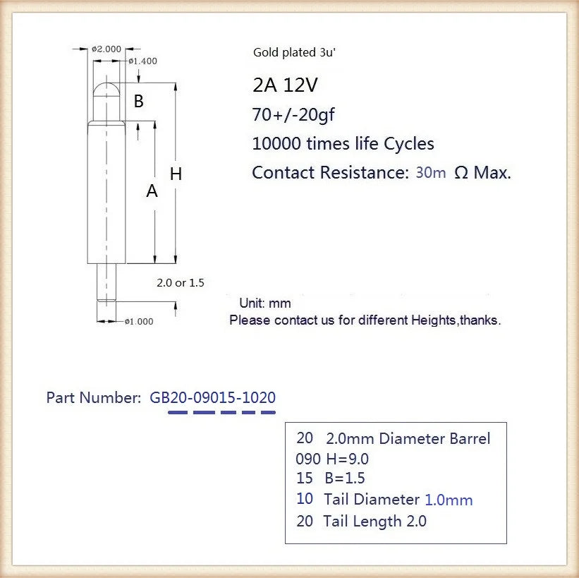 10pcs Spring-Loaded Connector through Hole PCB Height 3 4 5 6 7 8 9 to 20.5 mm Spring Header Pogo Pins 12V 2A Gold Plated