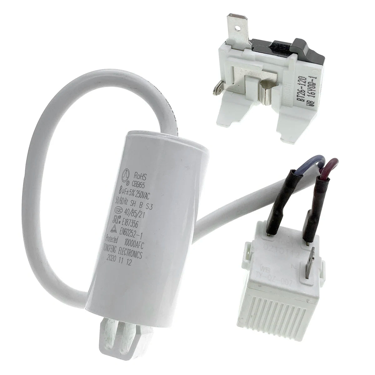 TY-QZ-007 Refrigerator Compressor Replacement PTC Starter Relay & Capacitor CBB65 & Overload Protector Kit for Danby Freezer