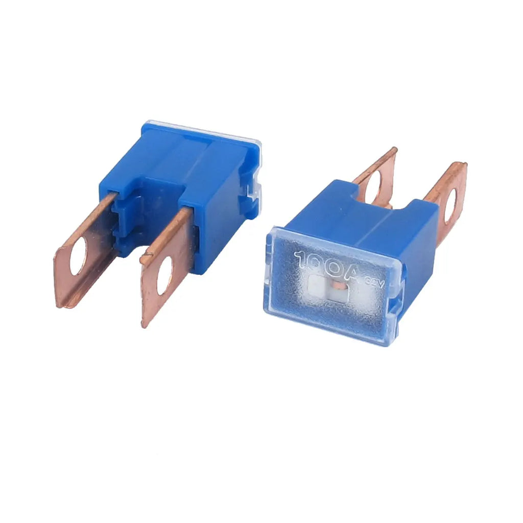 X Autohaux Auto Car 100A 32V Male Pal 2 Straight Blade Slow Blow Fuse Blue 2Pcs
