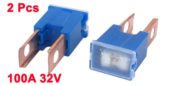 X Autohaux Auto Car 100A 32V Male Pal 2 Straight Blade Slow Blow Fuse Blue 2Pcs