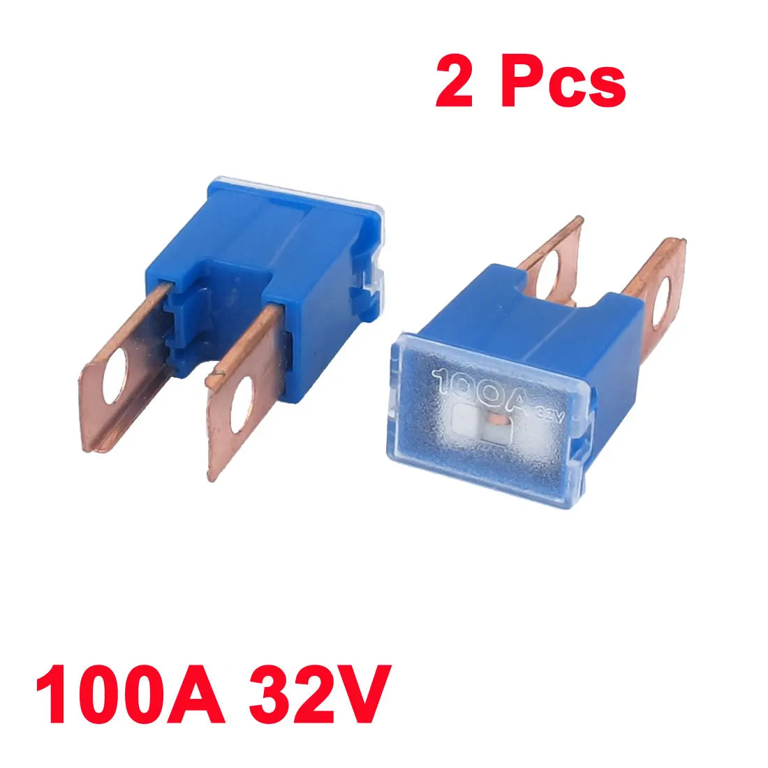 X Autohaux Auto Car 100A 32V Male Pal 2 Straight Blade Slow Blow Fuse Blue 2Pcs