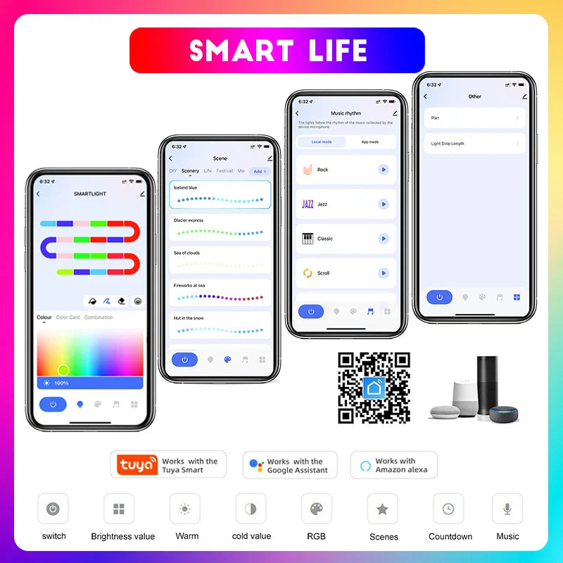 65.5ft/20m TUYA WS2811 TUYA DreamColor LED Strip Lights RGBIC Smartlife 60LEDs/M Flexible Tape Work with Alexa Google Assistant
