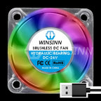 WINSINN 25mm 30mm 40mm RGB Fan USB Color Led DC 5V 12V 24V 2510 3010 4010 Hydraulic Bearing Brushless Cooling 2PIN