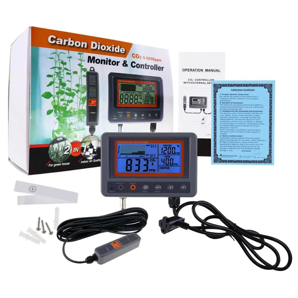 Digital CO2 Carbon Dioxide Monitor Controller Sensor W/ Relay Function NDIR Sensing Probe For Greenhouse Mushroom Farm