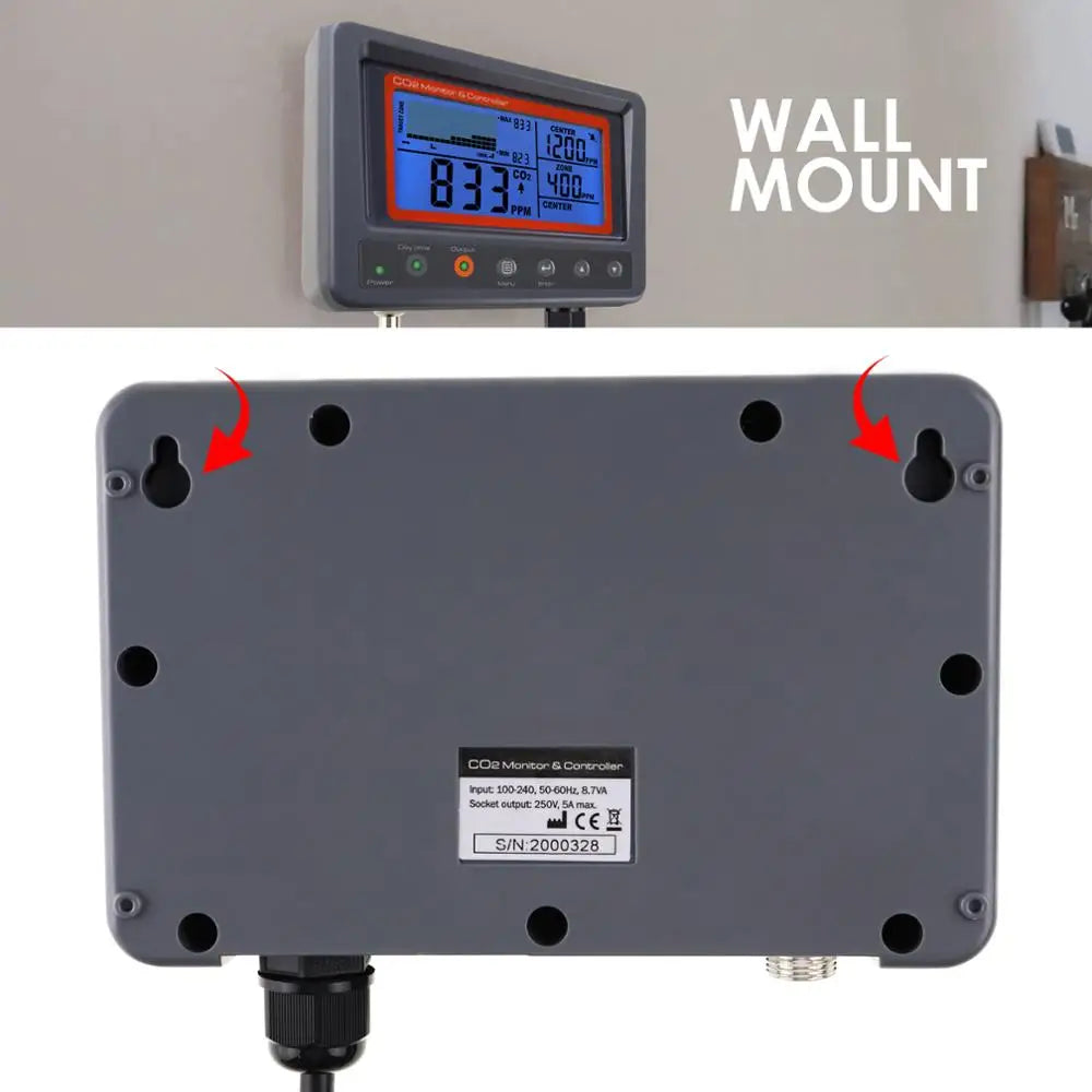 Digital CO2 Carbon Dioxide Monitor Controller Sensor W/ Relay Function NDIR Sensing Probe For Greenhouse Mushroom Farm