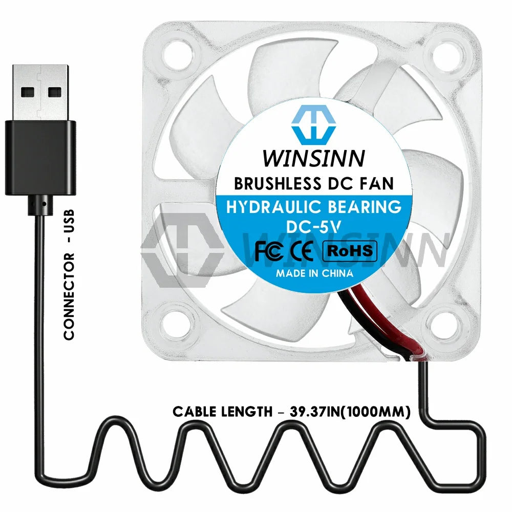 WINSINN 25mm 30mm 40mm RGB Fan USB Color Led DC 5V 12V 24V 2510 3010 4010 Hydraulic Bearing Brushless Cooling 2PIN