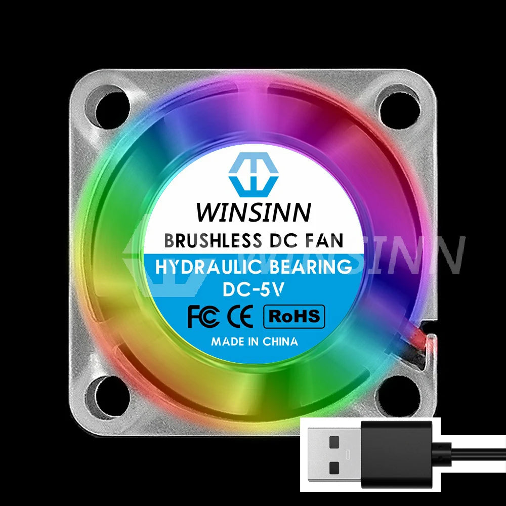 WINSINN 25mm 30mm 40mm RGB Fan USB Color Led DC 5V 12V 24V 2510 3010 4010 Hydraulic Bearing Brushless Cooling 2PIN