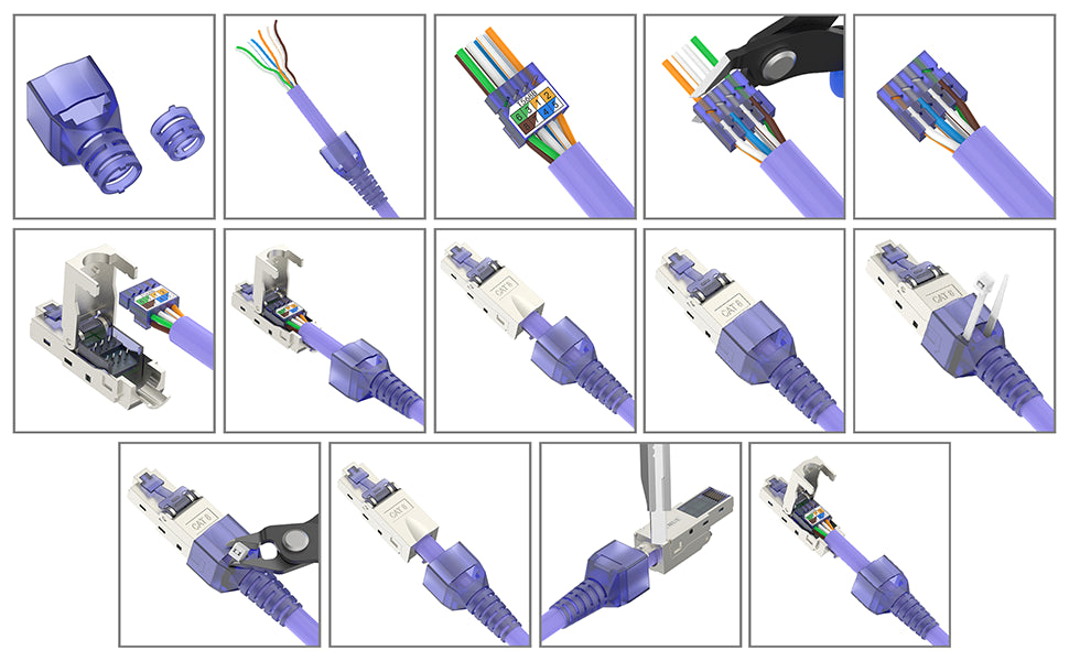 RJ45 CAT8 Cat7 CAT6A Connector Tool-Free, ZoeRax Toolless RJ45 Termination Plug Reusable Shielded for Ethernet Cables 10Gbps POE