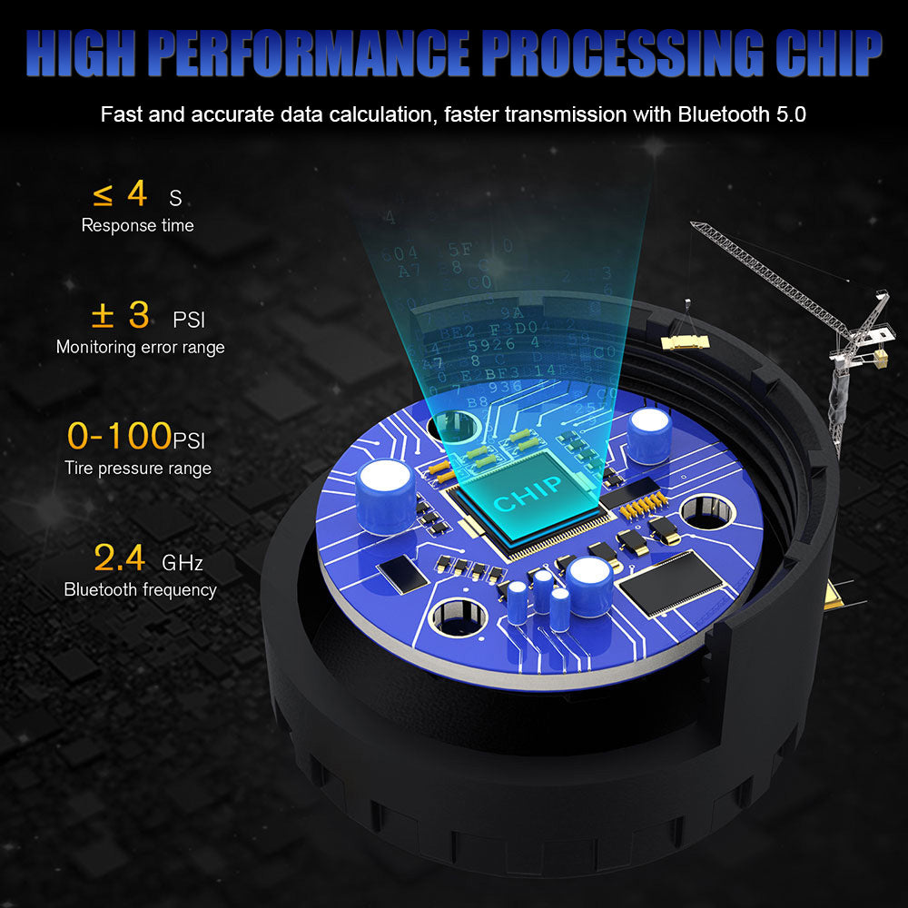 Bluetooth 5.0 External Mobile Phone APP Display TPMS Android/IOS Tire Pressure Monitoring System Car Tire Pressure Sensors