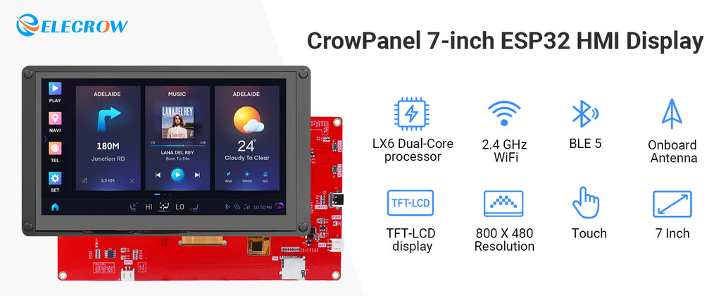 CrowPanel 7.0" HMI ESP32 Display 800x480 7 inch RGB TFT LCD Touch Screen Compatible with Arduino/LVGL/ PlatformIO/Micropython
