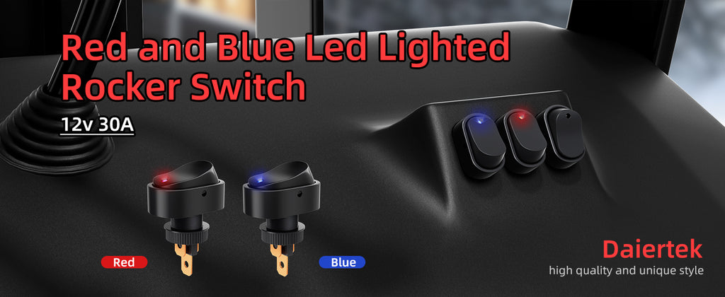 5PCS Toggle Switch 12v 30A Oval Rocker Switch 3 Pin Red Blue LED Lighted On Off Switch for Automative Car RV Marine Boat