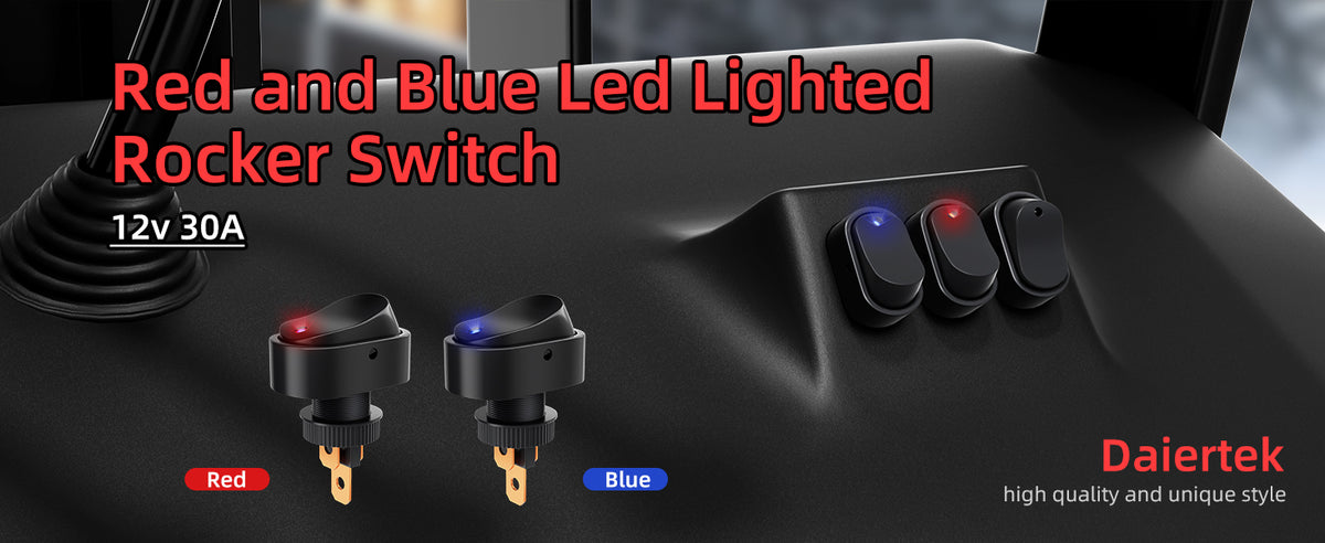 5PCS Toggle Switch 12v 30A Oval Rocker Switch 3 Pin Red Blue LED Lighted On Off Switch for Automative Car RV Marine Boat