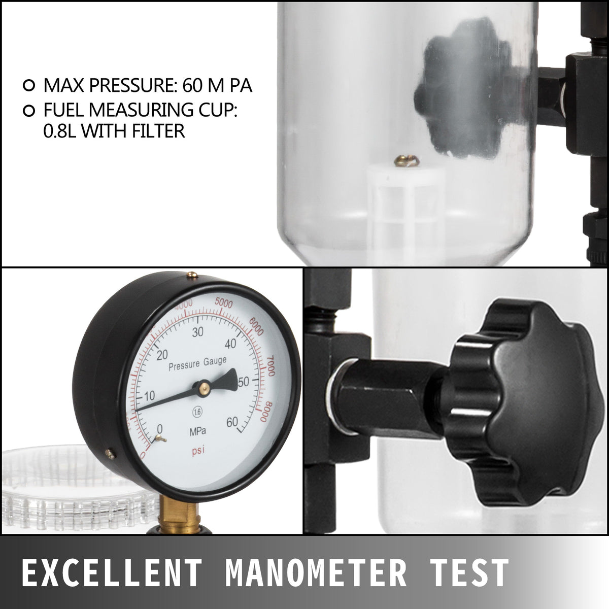 SucceBuy DieselFuel Injector Tester 6000PSI With DualScale Gauge Engine FuelTest Tool Diesel Injector Nozzle Pop Pressure Tester