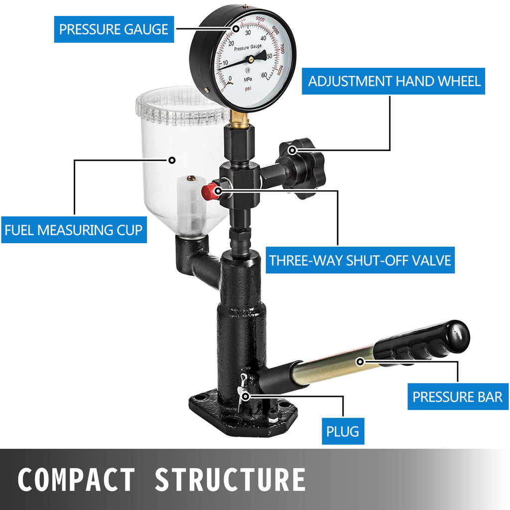 SucceBuy DieselFuel Injector Tester 6000PSI With DualScale Gauge Engine FuelTest Tool Diesel Injector Nozzle Pop Pressure Tester