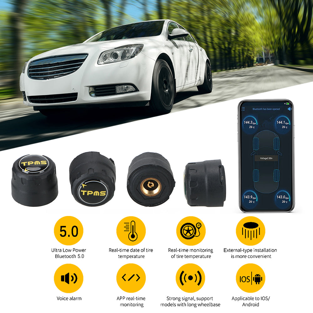 Bluetooth 4.0 5.0 Car Tire Pressure Sensor APP Display Android iOS BLE TPMS Universal External Alarm Tire Pressure Sensors