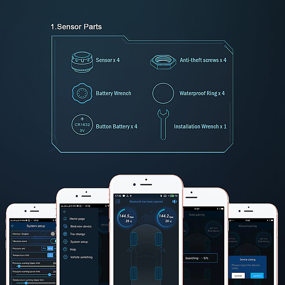 Bluetooth 4.0 5.0 Car Tire Pressure Sensor APP Display Android iOS BLE TPMS Universal External Alarm Tire Pressure Sensors