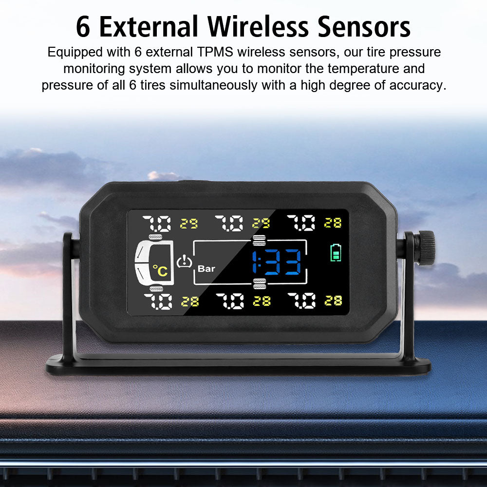 H13 Truck Car Tyre Pressure Monitor 6 External Sensors Tire Pressure Monitoring System Intelligent Temperature Warning Fuel Save