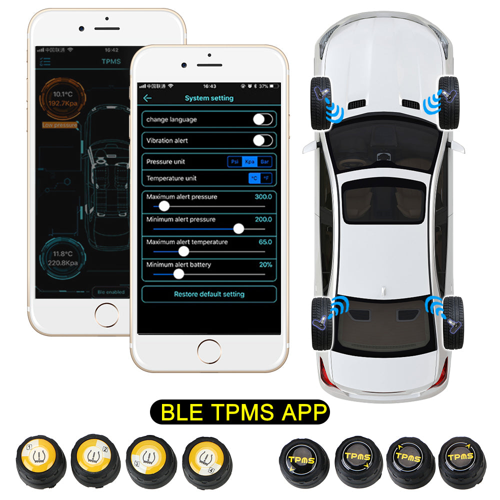 Bluetooth 4.0 5.0 Car Tire Pressure Sensor APP Display Android iOS BLE TPMS Universal External Alarm Tire Pressure Sensors