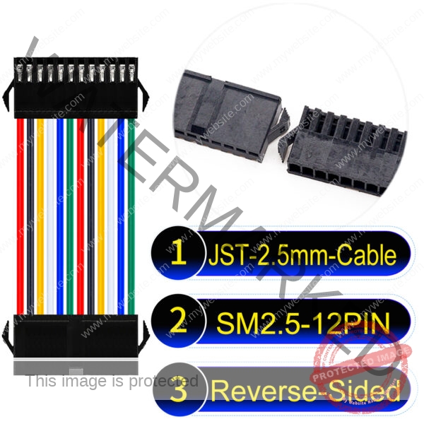 JST 2.5mm SM2.54 12Pin Reverse-Side-Head Cable