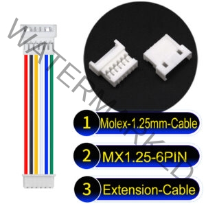 Molex MX1.25mm Picoblade 6-Pin Male Female Extension Cable 28AWG UL1571 Cable