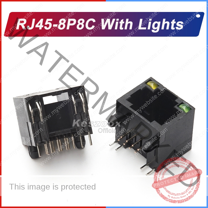 RJ45-8P8C With Lights Black Material Ethernet Network Connector