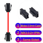 Molex MX3.0mm Dual Row 2×1Pin Female Same-Side-Head Micro-Fit Cable