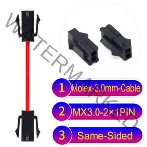 Molex MX3.0mm Dual Row 2×1Pin Female Same-Side-Head Micro-Fit Cable