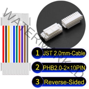 JST PHB2.0 Dual Row with Belt Lock 2×10PinReverse-Side-Headd Cable