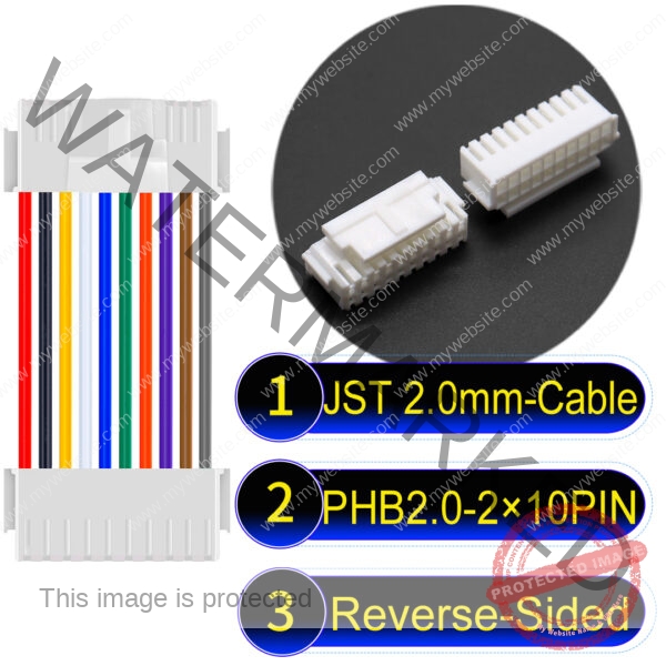 JST PHB2.0 Dual Row with Belt Lock 2×10PinReverse-Side-Headd Cable